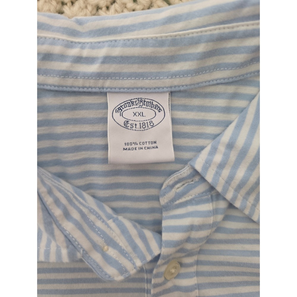 Brooks Brothers Polo Shirt Mens XXL Blue White Excellent Striped Cotton Pocket - Picture 3 of 6